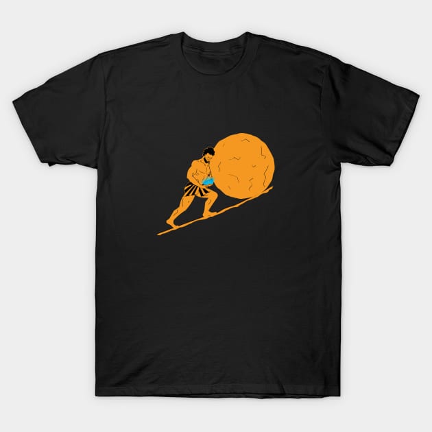 Sisyphus Scrolling Up That Hill T-Shirt by StrayCat